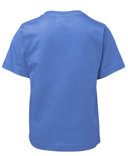 A blue children's t-shirt featuring a plain back. It has a simple design and includes a logo.