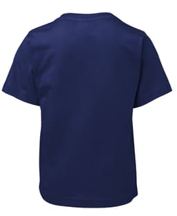 A navy blue children's t-shirt with a crew neckline and short sleeves, featuring a plain design on the back.