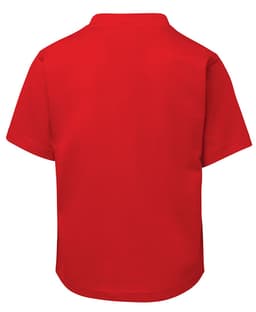 A vibrant red children's T-shirt with short sleeves, featuring a plain back design.