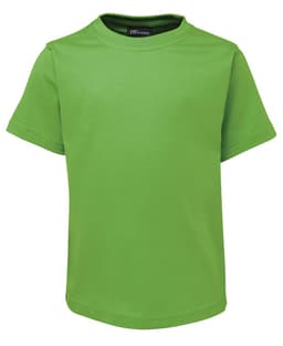 A green T-shirt with short sleeves, featuring a logo label at the neck.