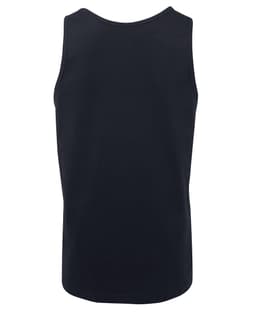 A black singlet with a plain back, featuring a small logo on the side. Suitable for casual wear.