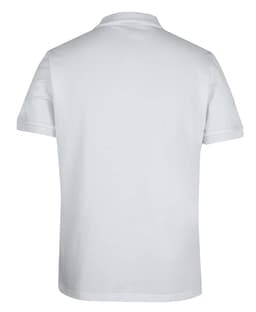 A light grey polo shirt with a collar and short sleeves, featuring a logo on the back.