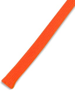 An orange drawcord with a textured surface, suitable for various clothing accessories. It has a branding logo.