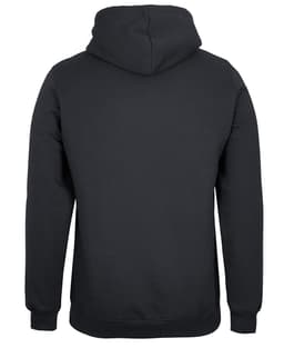 A black hoodie with a hood, featuring a clean, minimalist design and a logo at the back.