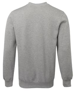 A grey jumper with a round neck and long sleeves, featuring a plain back design and elasticised cuffs.