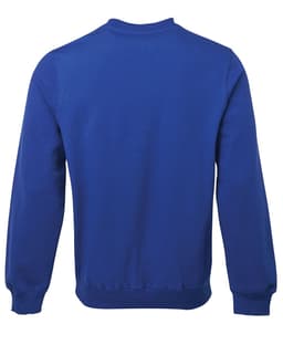 A blue jumper featuring a classic crew neck and long sleeves, showcasing a plain back design.