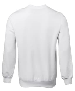 A white jumper with long sleeves and a ribbed hem, featuring a plain back design.