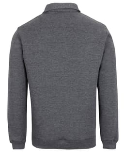 A grey 1/2 zip fleece jumper, featuring long sleeves and a simple design, with a logo on the back.
