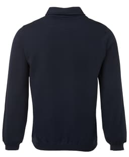 A navy 1/2 zip fleece jumper with long sleeves, featuring a collar and a branded logo.