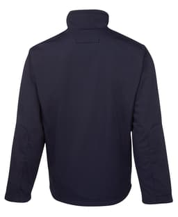 A black jacket with a high collar and long sleeves, featuring a plain design and a logo.