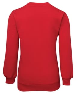 A red fleece jumper with long sleeves and ribbed cuffs, featuring a simple design and no visible branding.