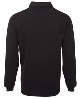 A black long-sleeve rugby shirt featuring a collar and one logo. The shirt has a two-tone design.