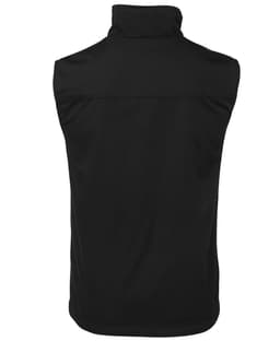A black reversible vest with a high collar and no visible front design, featuring a logo on the back.