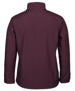 A soft shell jacket in a deep burgundy colour, featuring a high collar and a plain back design.