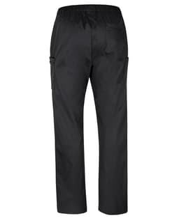 A pair of black unisex premium scrubs cargo pants with an elastic waistband and multiple pockets.