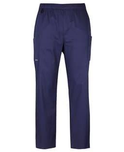 Unisex premium scrubs cargo pants in navy blue, featuring an elastic waistband and side pockets.