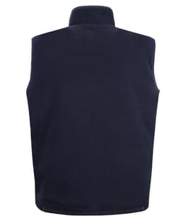 A navy vest featuring a high collar and a simple design, suitable for safety wear. Includes a logo on the fabric.