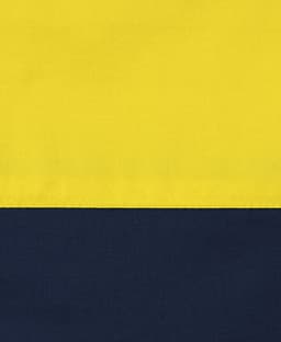 A two-toned long-sleeve shirt featuring a yellow upper section and a navy lower section, with a logo.