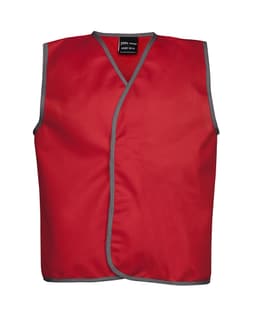 A red sports vest featuring grey trims and a logo on the label. Designed for active use in sporting activities.