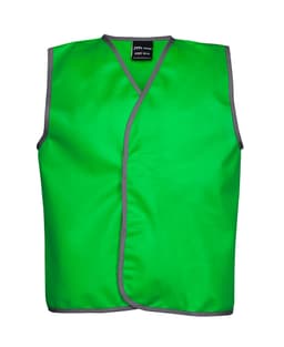 A bright green sports vest with grey trim and a logo. Suitable for sports uniforms.