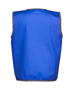 A blue sports vest with grey trim, featuring a simple design and no sleeves. It has a logo on the back.