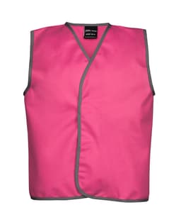 A pink tricot sports vest with grey trim and a branding logo. Ideal for team activities or sports events.