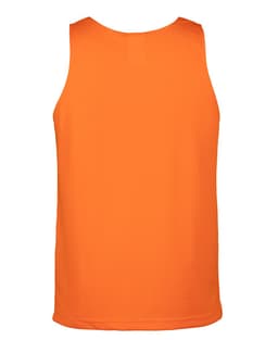 An orange work singlet with a mesh design and a plain back, featuring a logo.