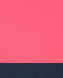 A pink and navy blue hoodie featuring a branded logo, designed for workwear.