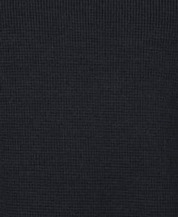 A black knitted jumper with a textured ribbed pattern. It features a branding logo.