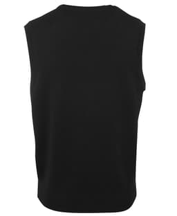 A black knitted vest with a sleeveless design, featuring a smooth texture and a simple silhouette.