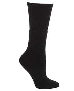 A black outdoor sock featuring a ribbed design, suitable for various outdoor activities. Includes a branding element.