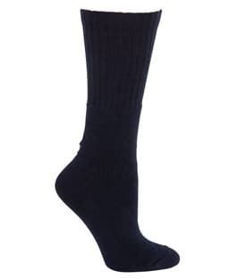 A pair of black socks featuring a ribbed design, showcasing the ankle and foot area. Includes a logo.
