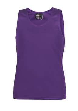 A purple sleeveless singlet featuring a solid design and a small logo at the neckline.