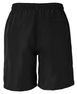 Navy blue dress shorts with a relaxed fit and an elastic waistband, featuring a single back pocket.