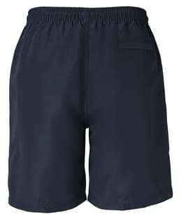 Navy blue dress shorts with a rear pocket and an elastic waistband. Features a simple design with no visible logos.