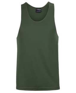 A green singlet with a classic tank top design and a logo on the upper inner neck.