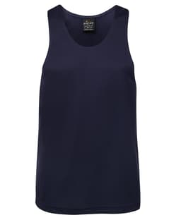 A navy blue singlet featuring a logo, designed for comfortable wear.