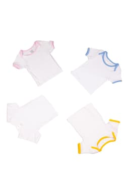 A white short sleeve baby tee featuring a round neckline and a tag inside. The shirt has no visible logos or branding.