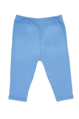 Baby pants in light blue, featuring an elastic waistband and a simple design. The product has a logo.