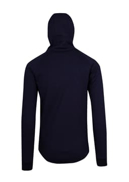 A navy hoodie made from soft cotton and bonded polar fleece, featuring a built-in hood and long sleeves.