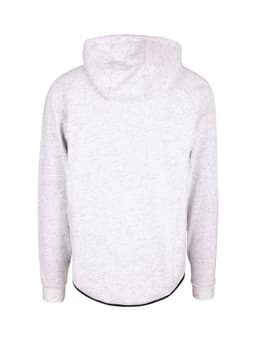 A soft grey hoodie made from cotton and bonded polar fleece, featuring a hood and a logo.