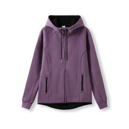 A purple women's/junior hoodie made from soft cotton and bonded polar fleece, featuring a zipper and pockets.