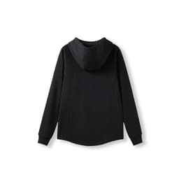A black women's junior hoodie made of soft cotton and bonded polar fleece, featuring a hood and long sleeves.