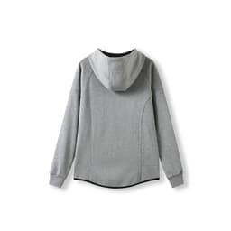 A grey women's junior hoodie made of soft cotton and bonded polar fleece, featuring a fitted design and hood.