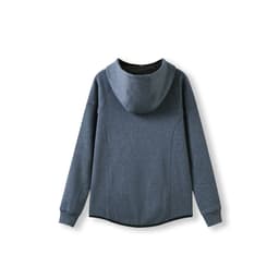 A navy blue women's junior hoodie with a fitted design and a hood, featuring a back view. It has a logo.