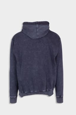 Men's stone wash fleece hoodie in dark grey, featuring a classic hood and stitched detailing. Includes a logo.