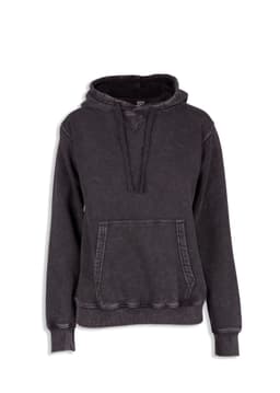 A women's/junior's stone wash fleece hoodie in dark grey, featuring a front pocket and a hood.