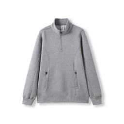 A grey women's half zip fleece jumper with side pockets and a subtle logo on the chest.