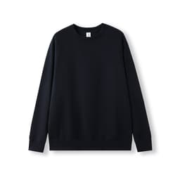 A black adults' cotton care sweatshirt with long sleeves and a crew neckline, featuring a logo.