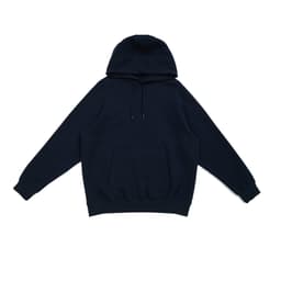 Navy men's cotton hoodie with a kangaroo pocket and adjustable drawstring hood. Features a logo on the front.